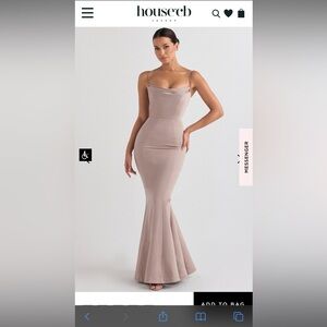 VIOLETTE HOUSE OF CB DRESS Mushroom Satin Fishtail Gown